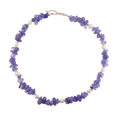 925 Ayar Gümüş İnci ve Ametist Taşlı Kolye  - 2