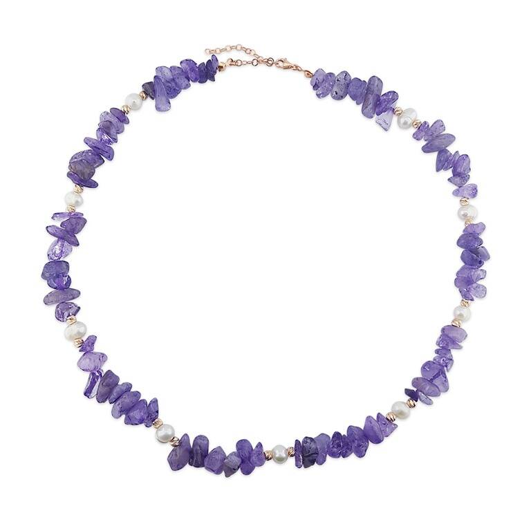 925 Ayar Gümüş İnci ve Ametist Taşlı Kolye  - 2