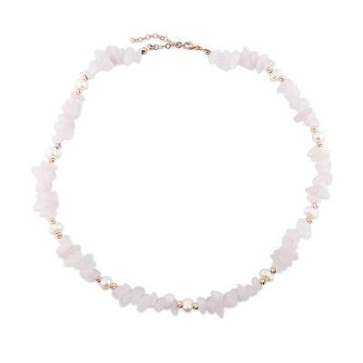 925 Ayar Gümüş İnci ve Pembe Kuvars Taşlı Kolye - 2