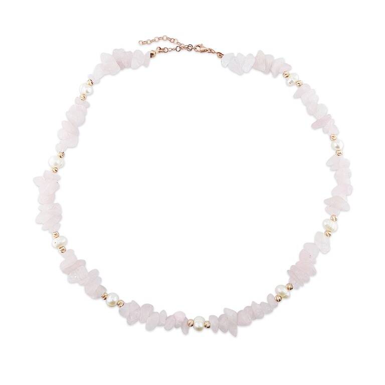 925 Ayar Gümüş İnci ve Pembe Kuvars Taşlı Kolye - 2