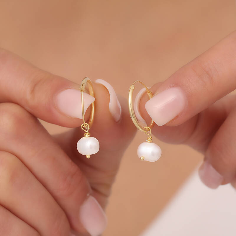 925 Ayar Gümüş İncili Halka Küpe - 3