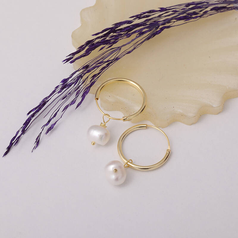 925 Ayar Gümüş İncili Halka Küpe - 4