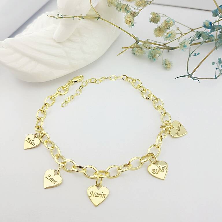 925 Ayar Gümüş İsimli Oval Zincir Kalpli Bileklik - 1