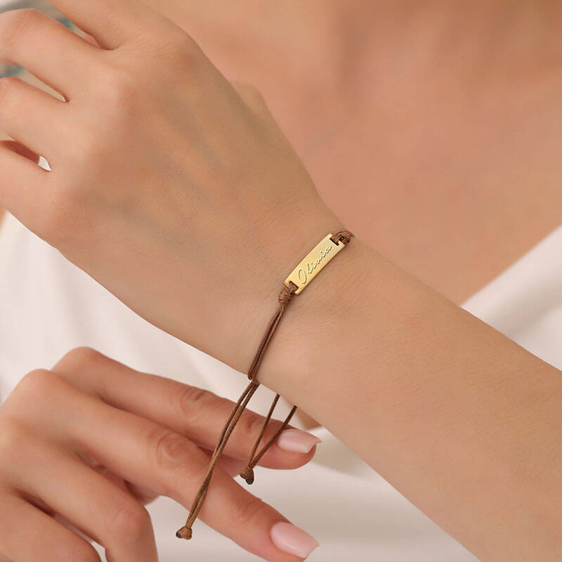 925 Ayar Gümüş İsimli Plaka İp Bileklik - 2