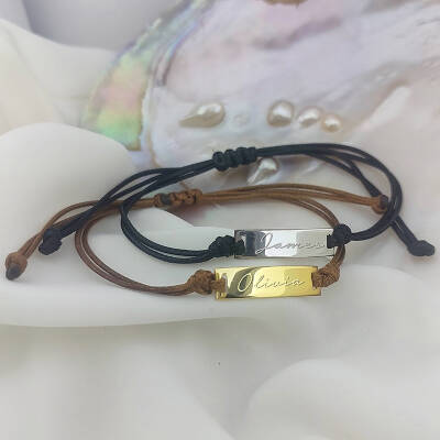 925 Ayar Gümüş İsimli Plaka İp Bileklik - 3