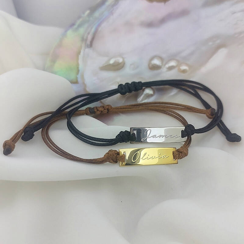 925 Ayar Gümüş İsimli Plaka İp Bileklik - 3