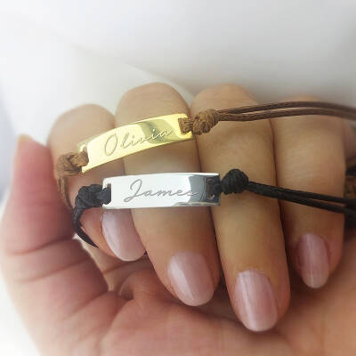 925 Ayar Gümüş İsimli Plaka İp Bileklik - 4