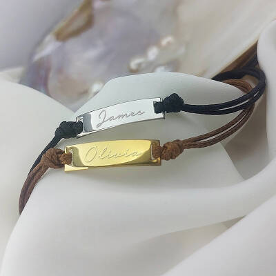 925 Ayar Gümüş İsimli Plaka İp Bileklik - 5