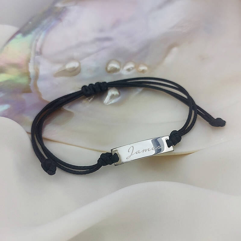 925 Ayar Gümüş İsimli Plaka İp Bileklik - 6