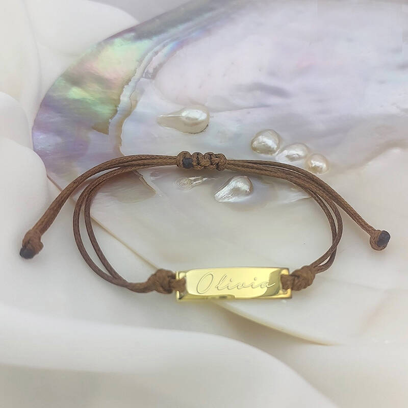 925 Ayar Gümüş İsimli Plaka İp Bileklik - 7