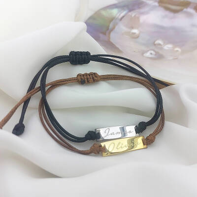 925 Ayar Gümüş İsimli Plaka İp Bileklik - 8