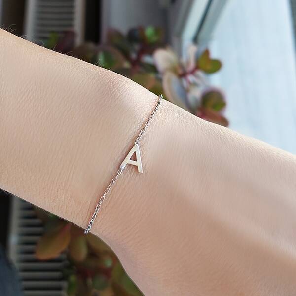 925 Ayar Gümüş Kadın A Harfi Bileklik - 2