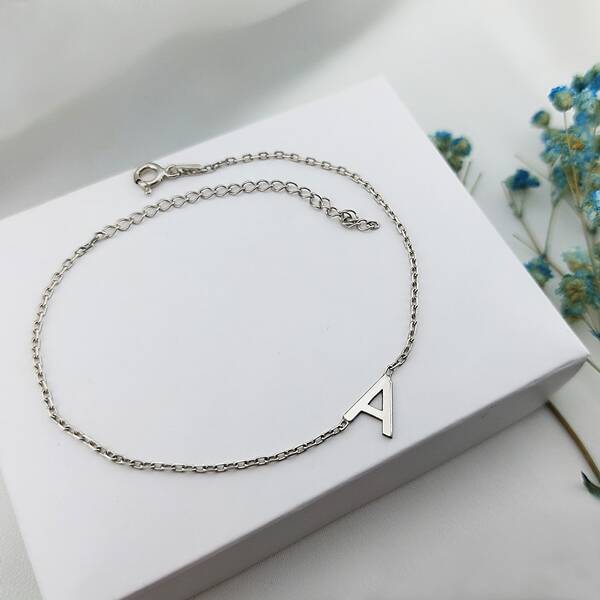 925 Ayar Gümüş Kadın A Harfi Bileklik - 3