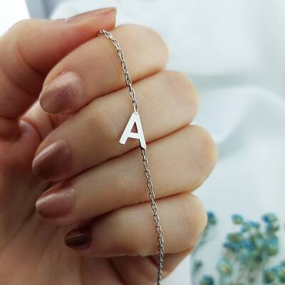 925 Ayar Gümüş Kadın A Harfi Bileklik - 4