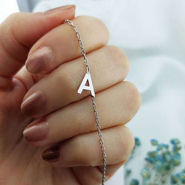 925 Ayar Gümüş Kadın A Harfi Bileklik - 4