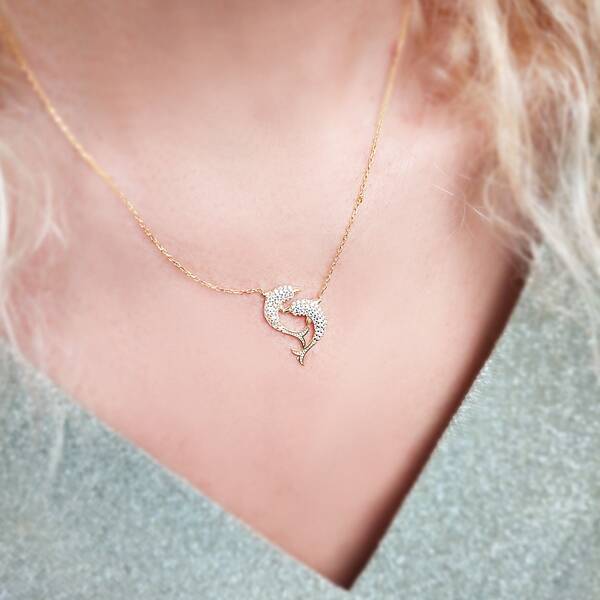 925 Ayar Gümüş Kadın Yunus Balığı Kolye - 2