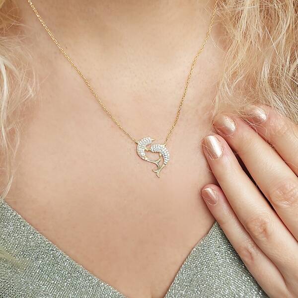 925 Ayar Gümüş Kadın Yunus Balığı Kolye - 3