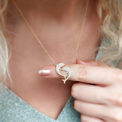 925 Ayar Gümüş Kadın Yunus Balığı Kolye - 4