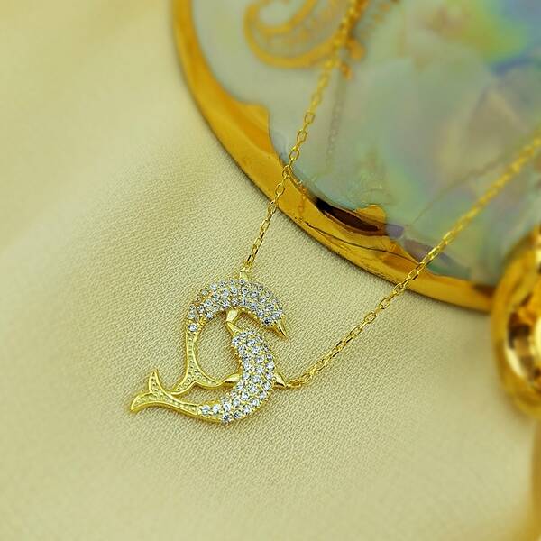 925 Ayar Gümüş Kadın Yunus Balığı Kolye - 5