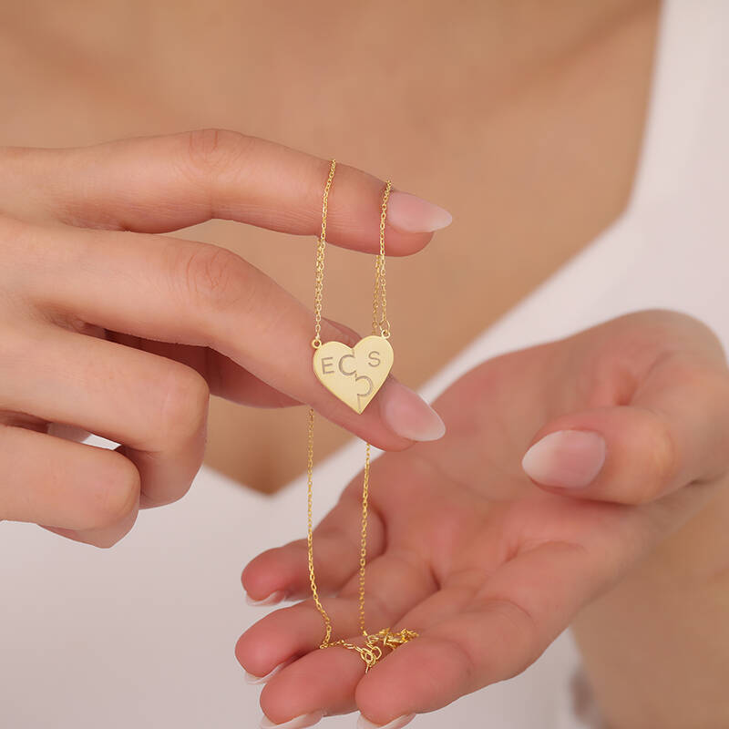 925 Ayar Gümüş Kalp Formunda Puzzle Kolye - 1