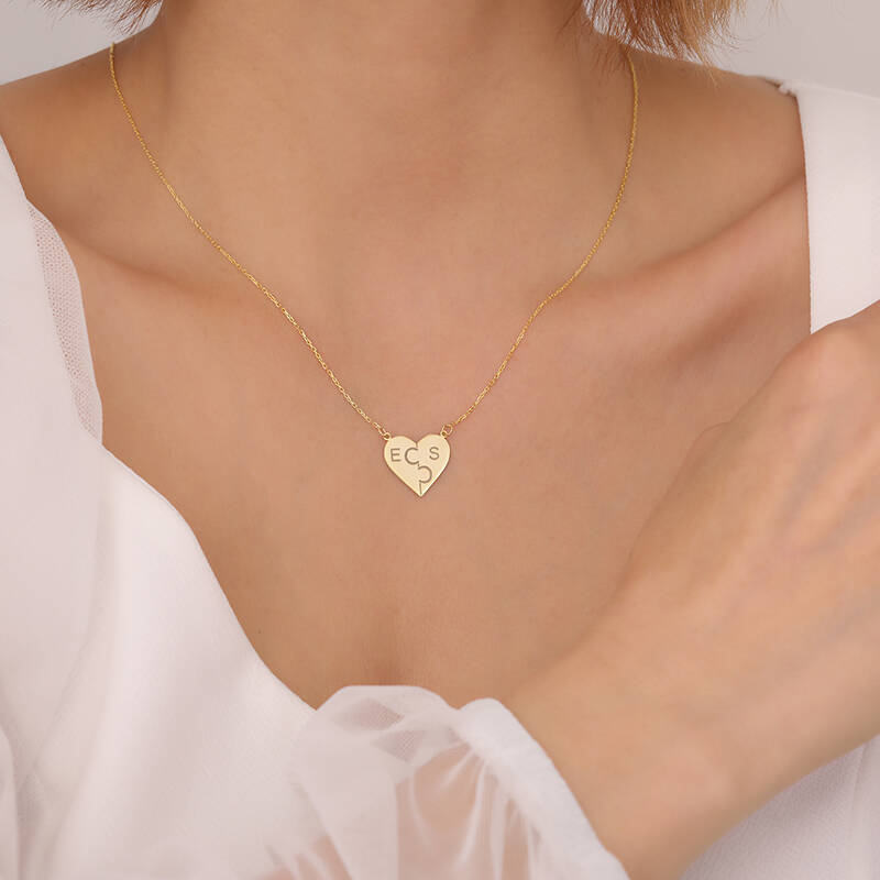 925 Ayar Gümüş Kalp Formunda Puzzle Kolye - 2