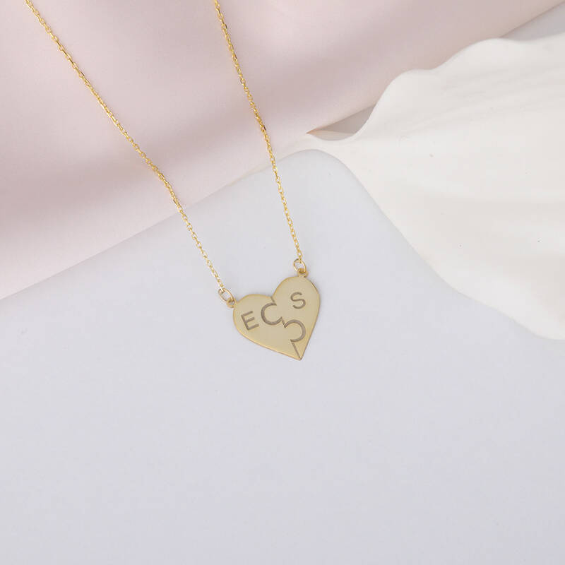 925 Ayar Gümüş Kalp Formunda Puzzle Kolye - 3