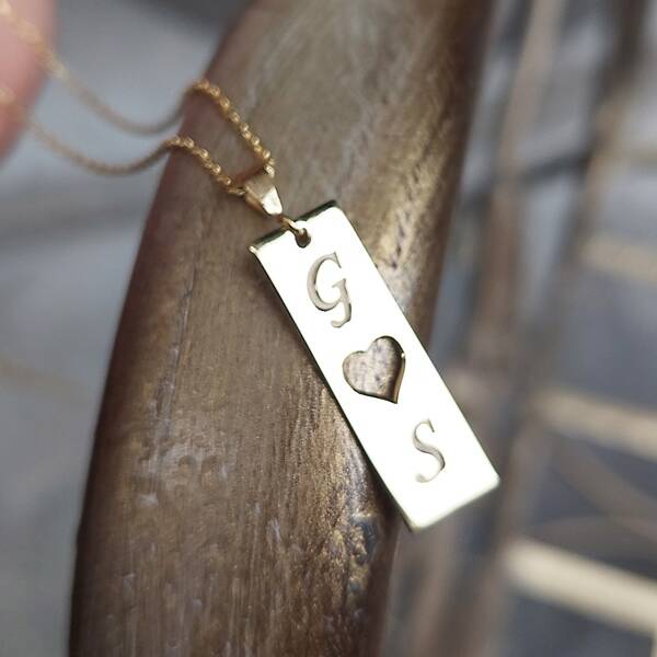 925 Ayar Gümüş Kalpli Plaka Kolye - 1