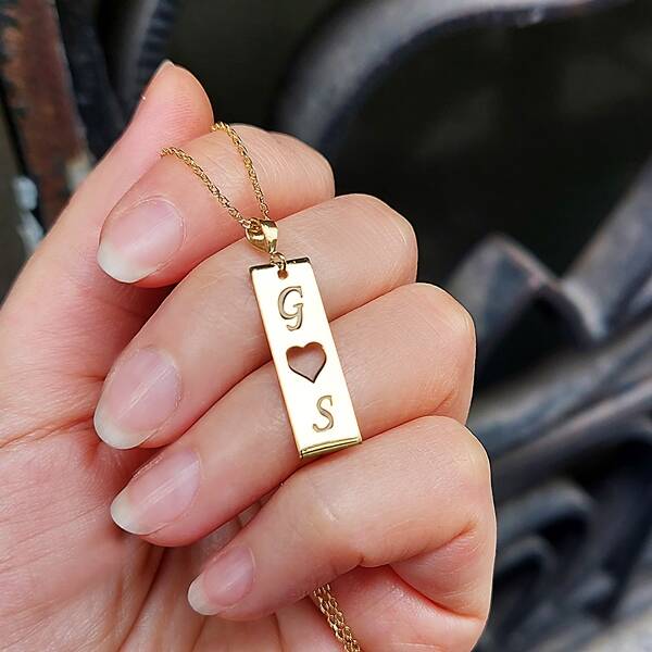 925 Ayar Gümüş Kalpli Plaka Kolye - 2