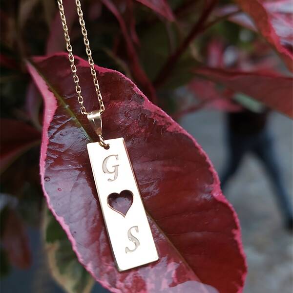 925 Ayar Gümüş Kalpli Plaka Kolye - 4