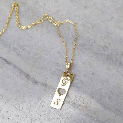 925 Ayar Gümüş Kalpli Plaka Kolye - 5