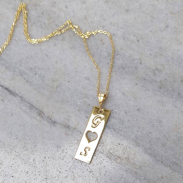 925 Ayar Gümüş Kalpli Plaka Kolye - 5