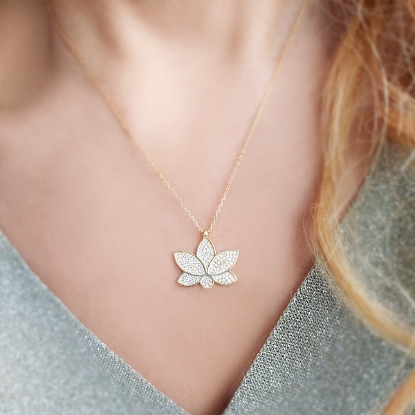 925 Ayar Gümüş Lotus Çiçeği Kolye - Thumbnail (2)
