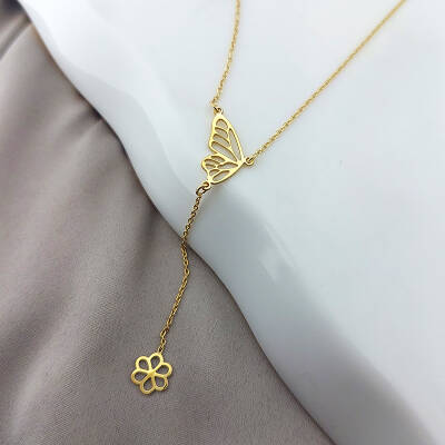 925 Ayar Gümüş Kelebek ve Çiçek Kolye - 2