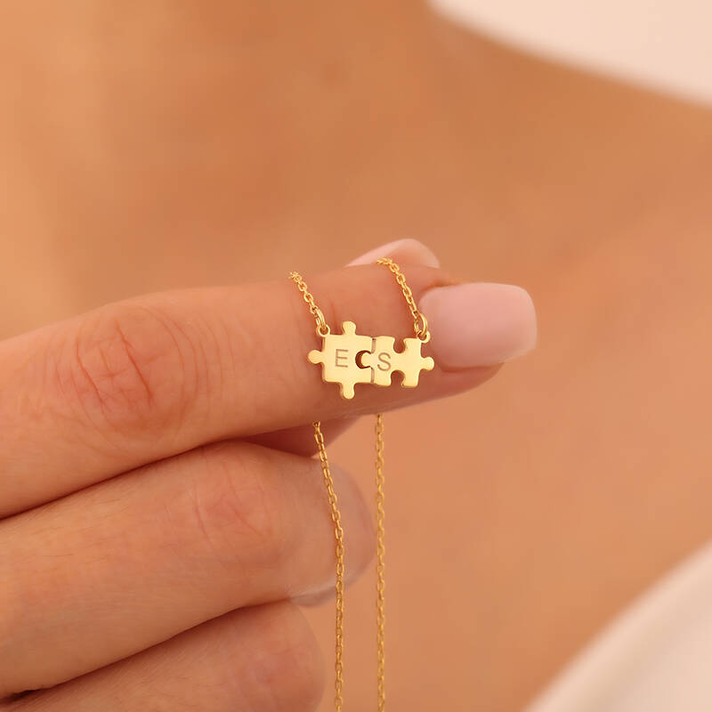 925 Ayar Gümüş Kişiye Özel Harfli Minimal Puzzle Kolye - 1