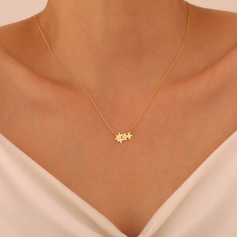 925 Ayar Gümüş Kişiye Özel Harfli Minimal Puzzle Kolye - 2