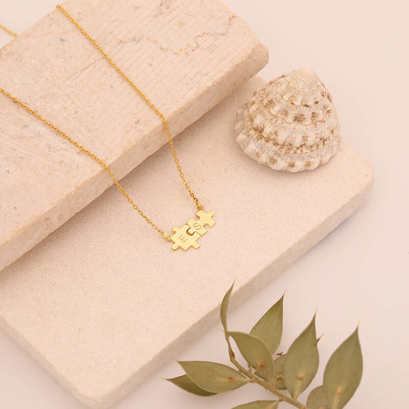 925 Ayar Gümüş Kişiye Özel Harfli Minimal Puzzle Kolye - 3