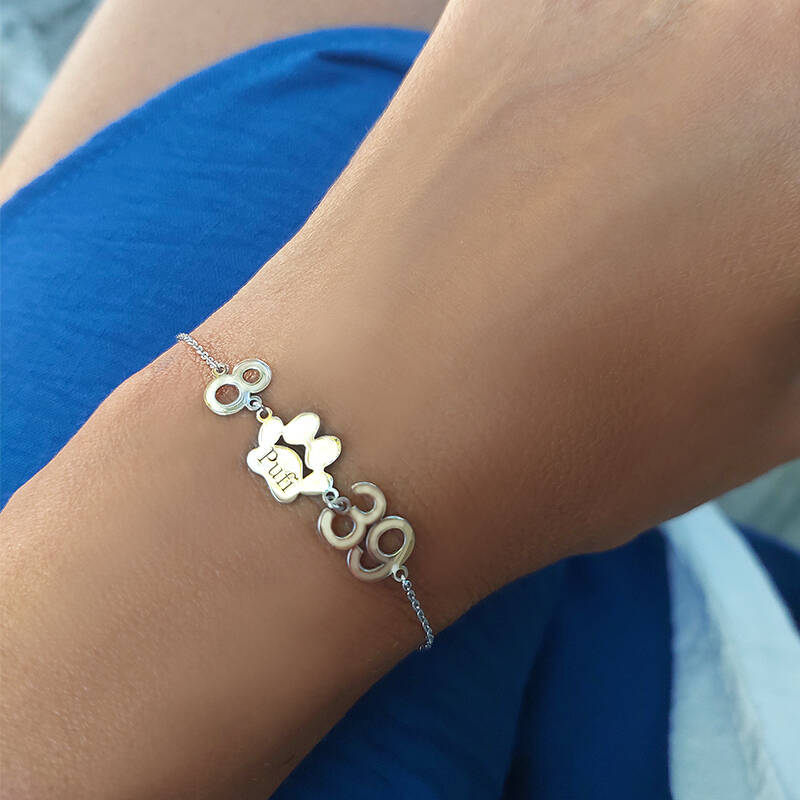 925 Ayar Gümüş Kişiye Özel İsim ve Rakamlı Pati Bileklik - 1