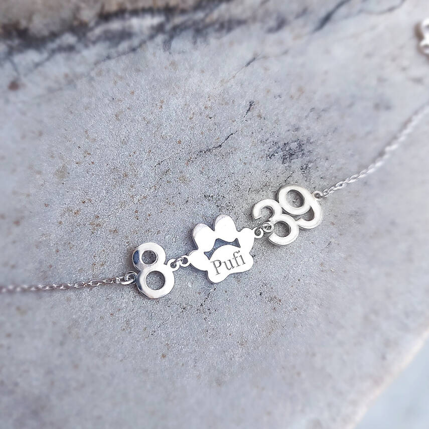 925 Ayar Gümüş Kişiye Özel İsim ve Rakamlı Pati Bileklik - 3