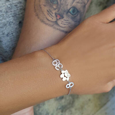 925 Ayar Gümüş Kişiye Özel İsim ve Rakamlı Pati Bileklik - 4