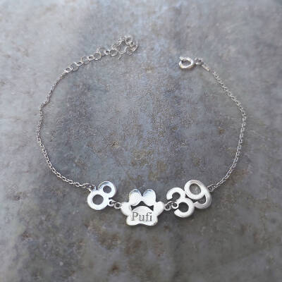 925 Ayar Gümüş Kişiye Özel İsim ve Rakamlı Pati Bileklik - 5