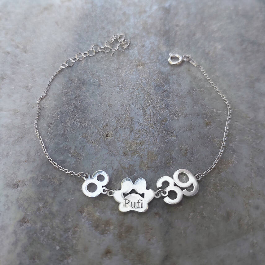 925 Ayar Gümüş Kişiye Özel İsim ve Rakamlı Pati Bileklik - 5