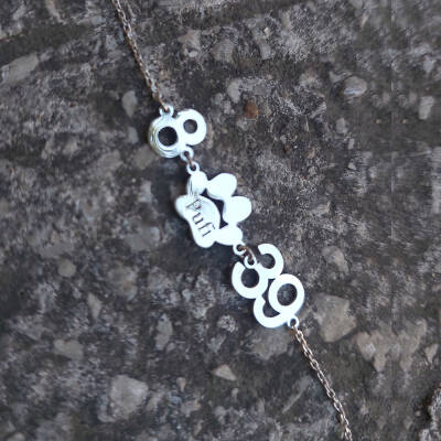 925 Ayar Gümüş Kişiye Özel İsim ve Rakamlı Pati Bileklik - 6