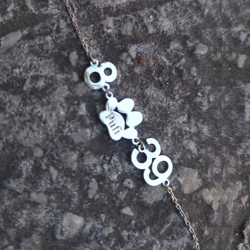 925 Ayar Gümüş Kişiye Özel İsim ve Rakamlı Pati Bileklik - 6