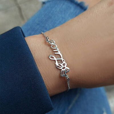 925 Ayar Gümüş Kişiye Özel İsimli Kelebek Bileklik - 3
