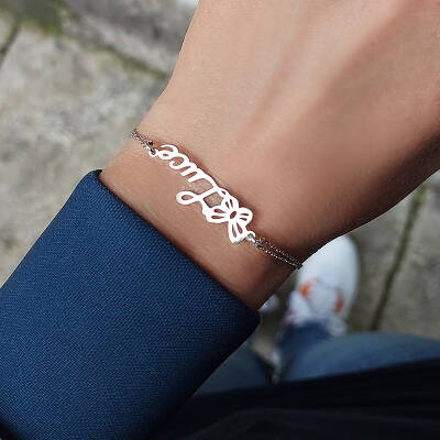 925 Ayar Gümüş Kişiye Özel İsimli Kelebek Bileklik - 4