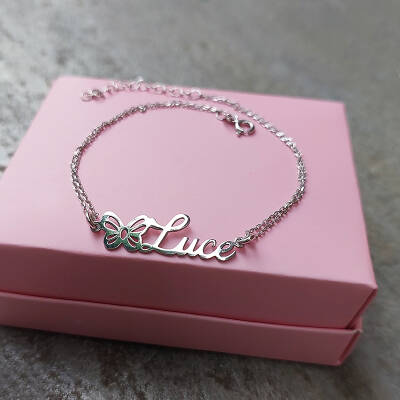 925 Ayar Gümüş Kişiye Özel İsimli Kelebek Bileklik - 7