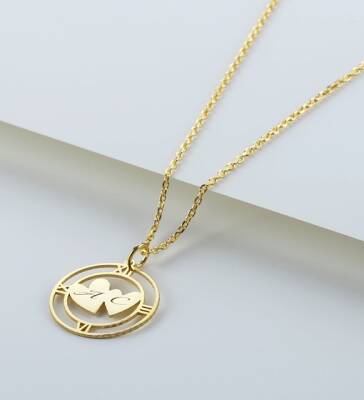 925 Ayar Gümüş Kişiye Özel Kalp Detaylı Harfli Saat Kolye - 2