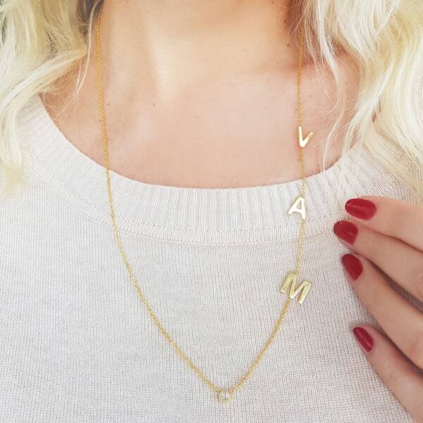 925 Ayar Gümüş Kişiye Özel Üç Harfli Tektaş Kolye  - 1