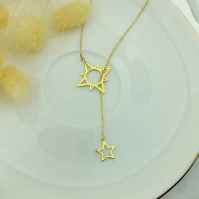 925 Ayar Gümüş Kutup Yıldızı ve Sallantılı Yıldız Kolye - 3