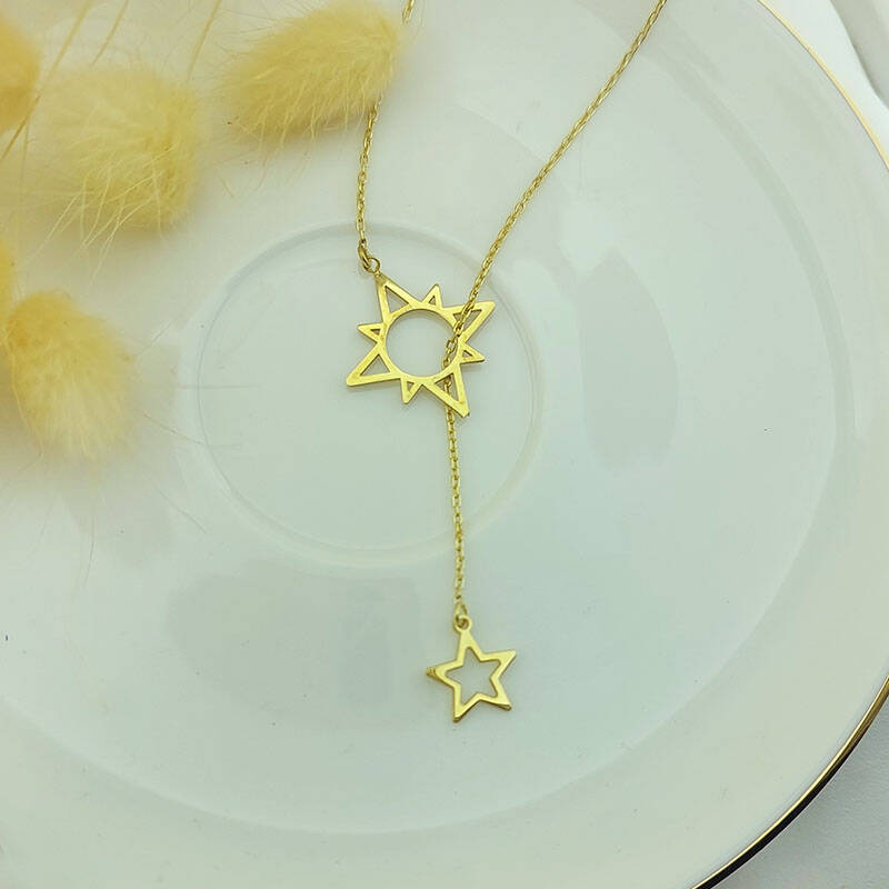 925 Ayar Gümüş Kutup Yıldızı ve Sallantılı Yıldız Kolye - 3